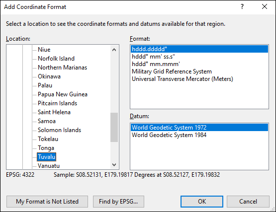 ExpertGPS is a batch coordinate converter for Tuvaluan GPS, GIS, and CAD coordinate formats.