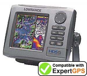Download data from your Lowrance HDS-5 with ExpertGPS Download your Lowrance HDS-5 waypoints and tracklogs and create maps with ExpertGPS
