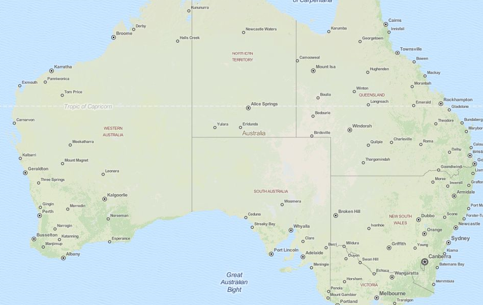 Map of Australia in ExpertGPS GPS Mapping Software