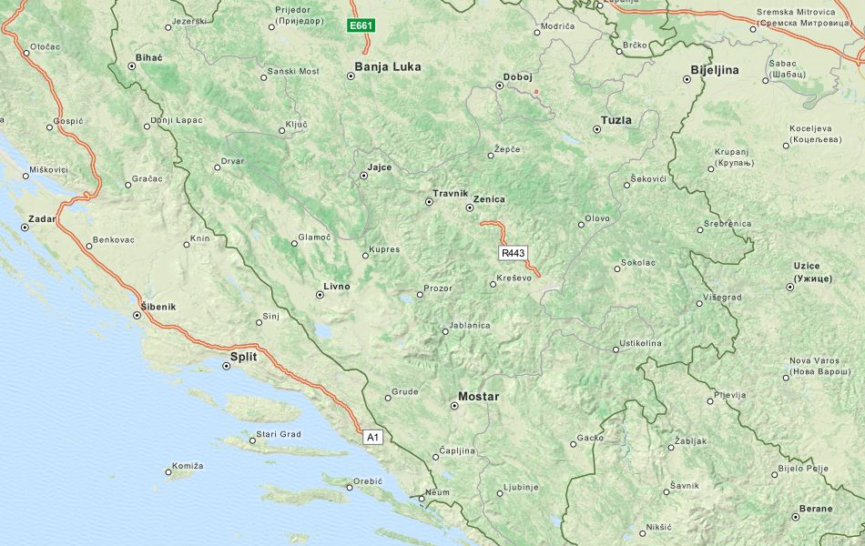 Map of Bosnia and Herzegovina in ExpertGPS GPS Mapping Software