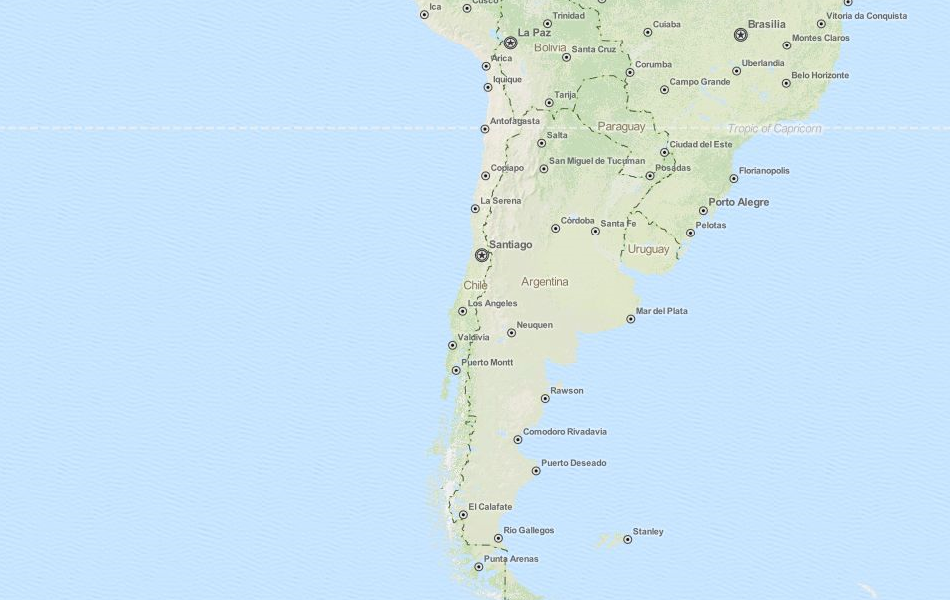 Map of Chile in ExpertGPS GPS Mapping Software