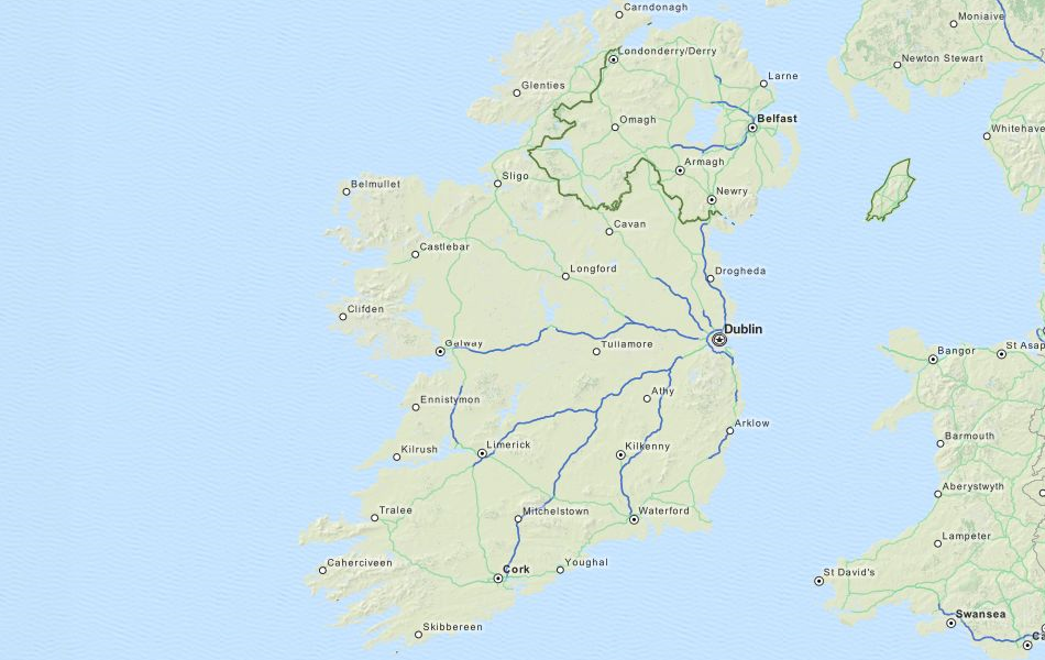 Map of Ireland in ExpertGPS GPS Mapping Software