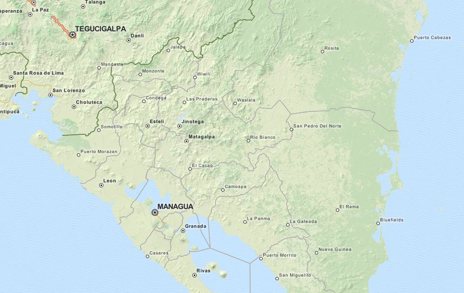 Map of Nicaragua in ExpertGPS GPS Mapping Software