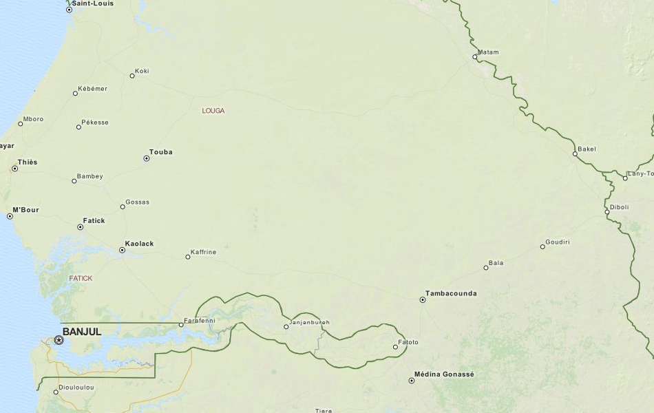 Map of Senegal in ExpertGPS GPS Mapping Software