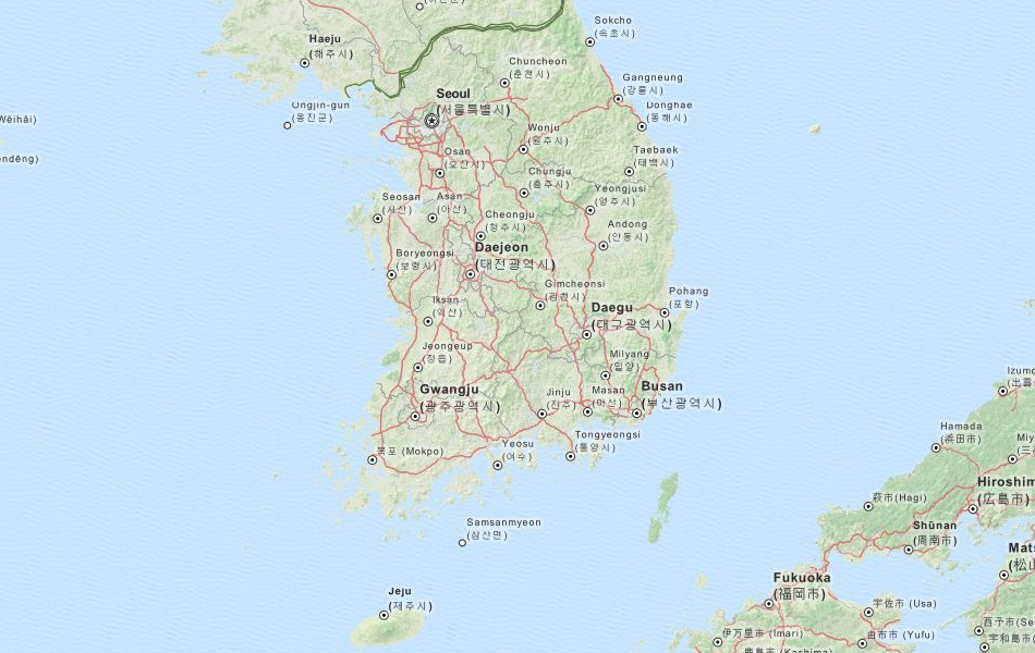 Map of South Korea in ExpertGPS GPS Mapping Software