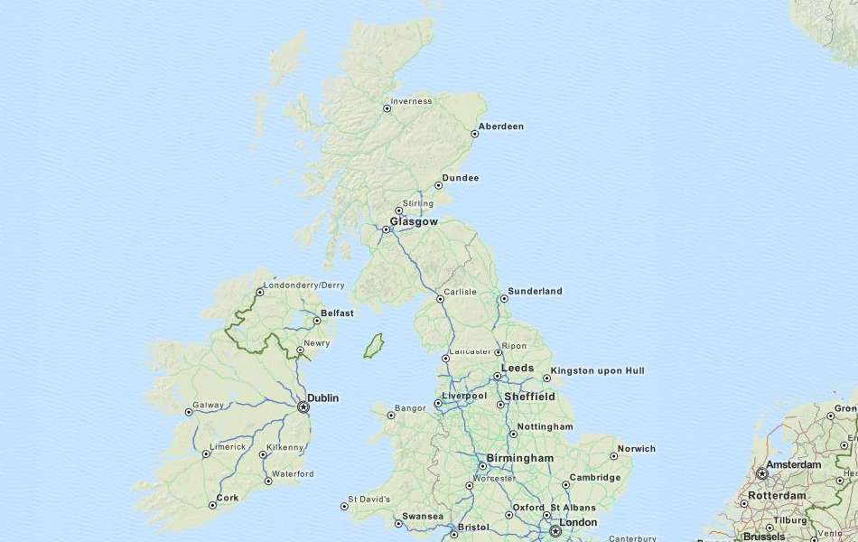 Map of United Kingdom in ExpertGPS GPS Mapping Software