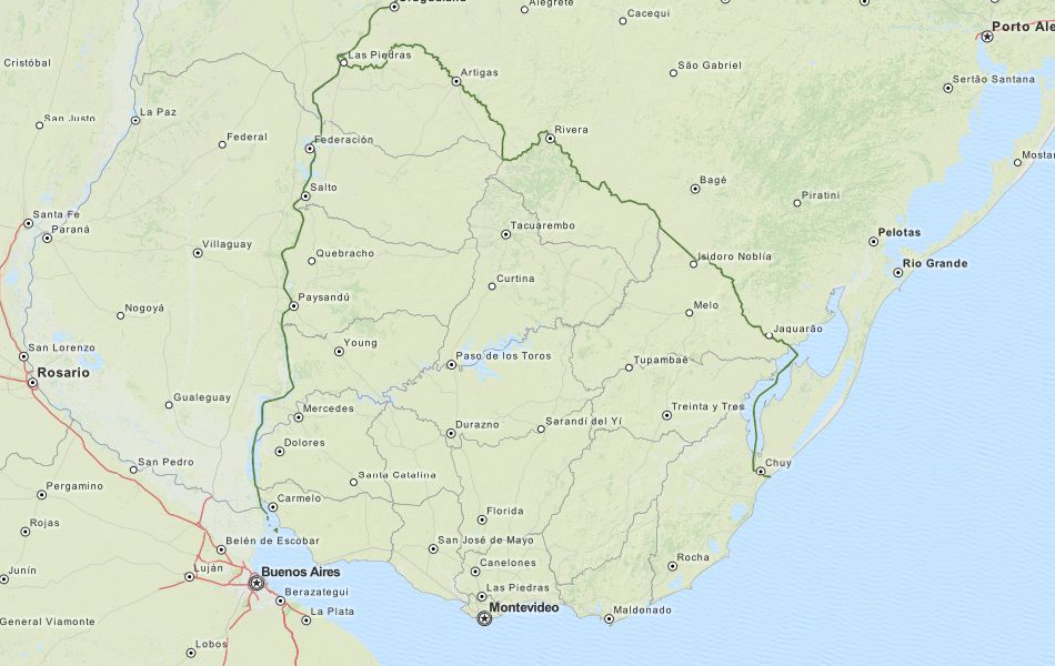 Map of Uruguay in ExpertGPS GPS Mapping Software