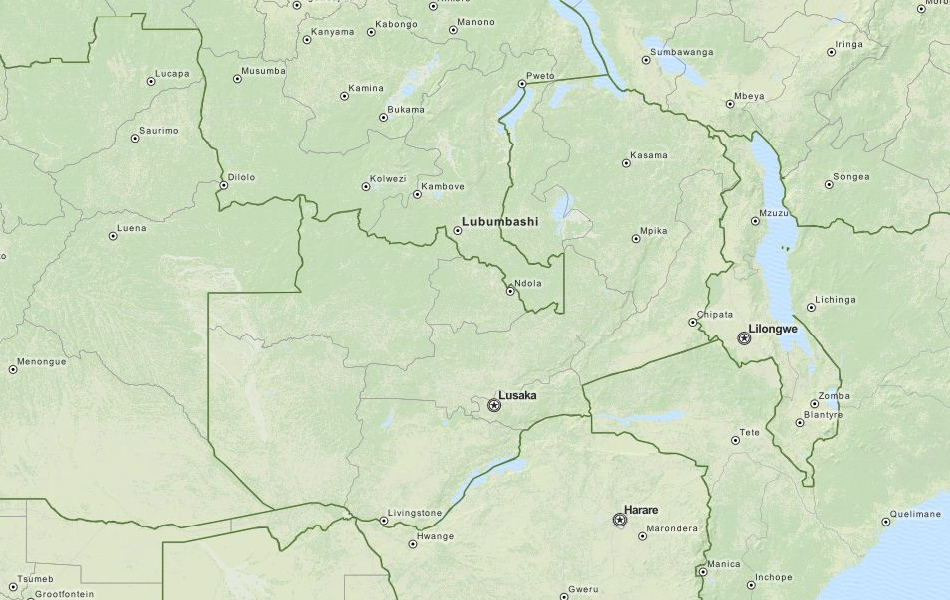 Map of Zambia in ExpertGPS GPS Mapping Software